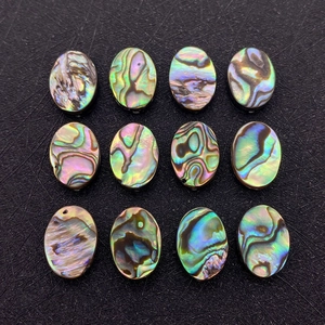 Natural oval abalone shell beads with rainbow iridescence for DIY jewelry making