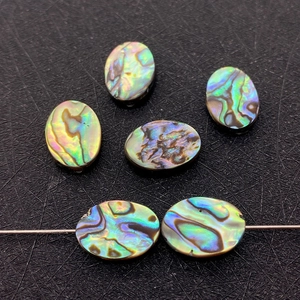 Oval natural abalone shell beads with rainbow colorful iridescent texture for DIY jewelry