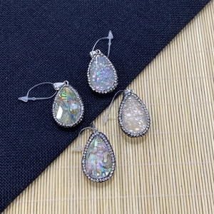 Teardrop-shaped abalone shell pendants with crystal halo and silver bails for DIY jewelry