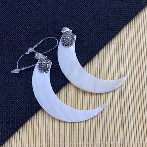Crescent moon shell pendant with diamond encrusted clasp for DIY jewelry making