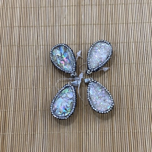 Natural abalone shell and crystal teardrop pendants with rhinestone edges for DIY jewelry