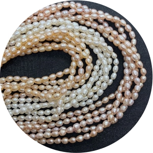 Lustrous multi-color natural freshwater pearl beads in oval rice shapes for DIY jewelry