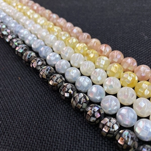 Perles de nacre naturelles 8-14mm facettées en grille, cinq couleurs pour bijoux DIY