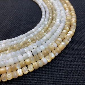Natural shell square beads in cream white and gold for DIY jewelry making