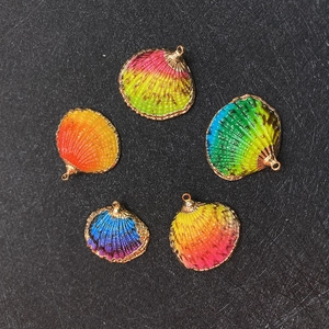 Lot de 5 pendentifs en coquillage naturel avec dégradé arc-en-ciel et bordure dorée