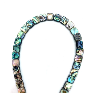 Natural abalone shell square beads for DIY jewelry making with rainbow iridescent luster
