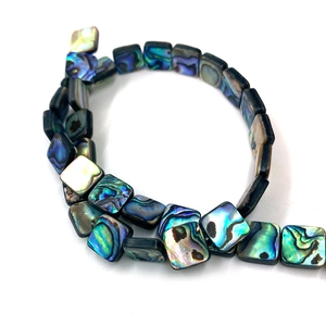 Natural square abalone shell beads with iridescent blue-green hues for DIY jewelry