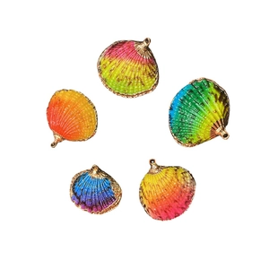 Lot de 5 pendentifs en coquillage naturel dégradé avec bordure dorée pour fabrication bijoux