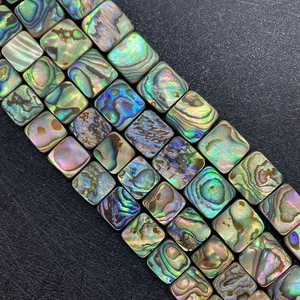Polished square natural abalone shell beads for DIY jewelry making with colorful luster