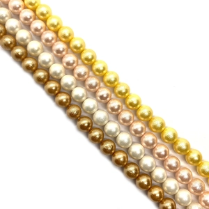 Lustrous round glass pearl beads in gold, pink, cream and bronze for DIY jewelry making