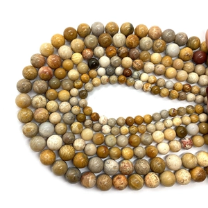 Natural yellow coral jade fossil round beads for DIY jewelry making and necklaces