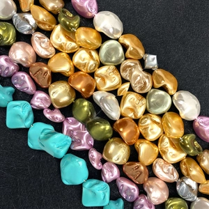 Baroque Irregular Imitation Artificial Pearl Glass Beads For DIY Jewelry Making Metallic Lacquer Tooth Shape Loose Beads One String