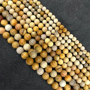 Natural Coral Jade Stone Round Loose Beads Yellow Fossil Stone Spacer Beads For DIY Jewelry Making Necklace Bracelet