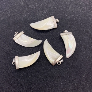 Natural sea shell tusk pendant with iridescent luster and silver metal clasp for DIY necklaces
