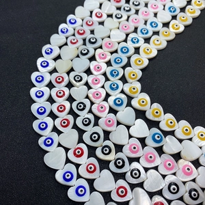 Natural heart shell beads with evil eye pattern for DIY jewelry making and necklace crafts