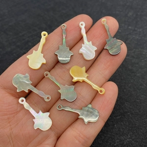Natural sea shell guitar pendants with iridescent luster for DIY necklace making