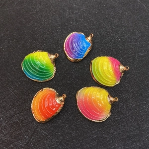 Lot de 5 pendentifs coquillages dégradé arc-en-ciel avec bord doré pour bijoux DIY