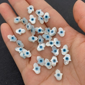 Cuentas de mano de Fátima en concha blanca con ojo turco para joyería DIY 8x10mm