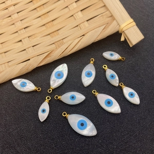 Natural sea shell marquise Evil Eye pendants with blue oil drip and gold metal rim