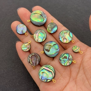 Natural round abalone shell pendants with golden metal edges in various sizes