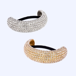 Luxury Stainless Steel Rhinestone Hair Tie Elastic Ponytail Holder Band Sparkling Hair Cuff For Women Fashion Hair Jewelry Accessory