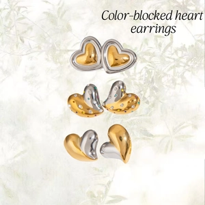 Trois paires de boucles d'oreilles élégantes en forme de cœur bicolores or et argent