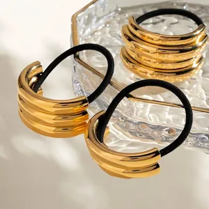 Élastique à Cheveux Femme en Acier Inoxydable Géométrique Superposé Métal Doré Corde à Cheveux Style Ins Bandeau Élastique Accessoires de Mode