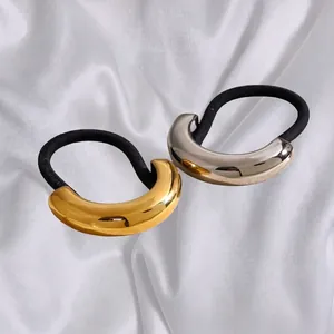 Minimalist Stainless Steel U-Shaped Metal Hair Tie Gold Silver Polished Geometric Elastic Rubber Band Hair Scrunchies For Women