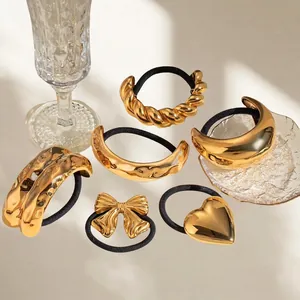 Lot de 6 chouchous dorés en acier inoxydable avec breloques cœur et nœud pour femmes