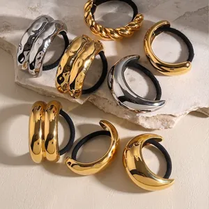 Stainless Steel Metal Cuff Hair Tie Minimalist Electroplated Lava Ripple Texture Elastic Hair Band Fashion Hair Accessories