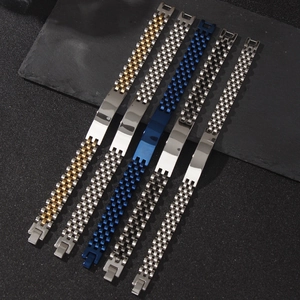 Polished stainless steel watch band bracelets in gold silver and blue finishes