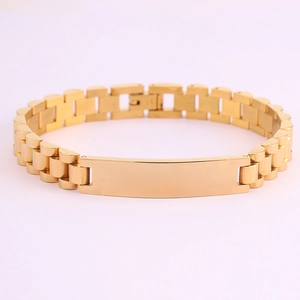 Pulsera vintage de acero inoxidable estilo reloj presidencial dorado con placa lisa ID