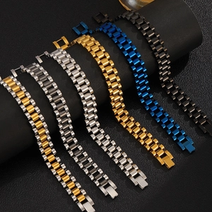 Classic stainless steel watch band bracelets in multiple colors on a premium display