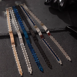 Polished stainless steel metal watch band style ID bracelets in various metallic finishes