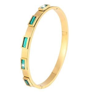 Elegante bracciale in acciaio inossidabile placcato oro 18K con cristalli verdi taglio smeraldo