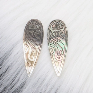 Engraved natural black shell teardrop pendants with wavy patterns for DIY jewelry making