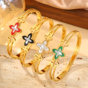 Elegant stainless steel four-leaf clover bangles in red, black, white and green colors