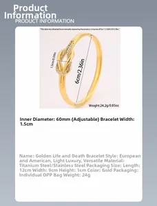 Dimensiones y datos del brazalete de nudo en acero de titanio chapado en oro de 18k