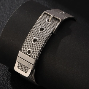 Bracciale da uomo in maglia d'acciaio inossidabile argento con fibbia regolabile