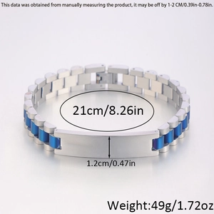 Detail view of 12mm stainless steel watch band bracelet with dimensions 21cm and 49g weight