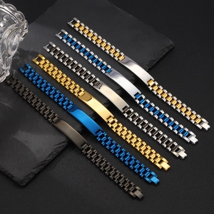 Adjustable 12mm stainless steel watch link bracelets with curved ID plates in six colors