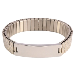 Mens stainless steel elastic stretch watch band bracelet with silver rectangle bar