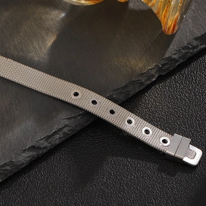 Dettaglio macro del cinturino regolabile in maglia di acciaio inossidabile argento