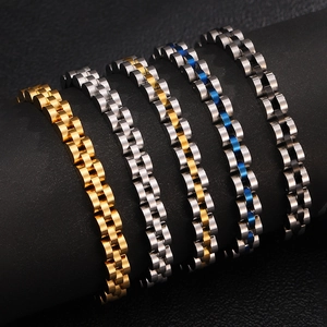Classic stainless steel three-link chain bracelets in gold, silver, and dual-tone finishes