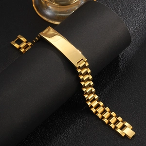 Adjustable 12mm gold stainless steel watch band style ID bracelet for men