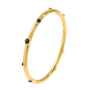 Pulsera de acero inoxidable chapado en oro de 18k con diez cristales negros incrustados