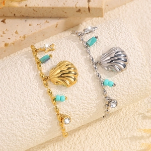 Bracelets de plage avec pendentifs coquillage et étoile de mer en acier or et argent