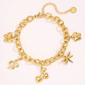 Elegantes goldenes Gliederkette-Armband aus Titanstahl mit Schmetterling-Anhänger
