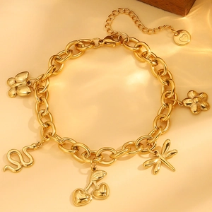 Mode Edelstahl Charm Armband Für Damen Schmetterling Schlange Libelle Blume Herz Anhänger Gold Silber Plattiert Schmuck Geschenk