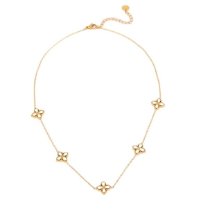 Collier trèfle élégant plaqué or 18 carats avec cinq breloques évidées sur chaîne fine